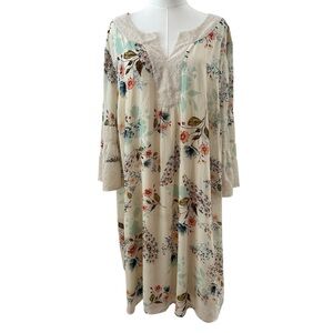 Women's 3X Ivory Floral Cottage Flowy PLUS Bell Sleeve Festival Curvy Soft Dress